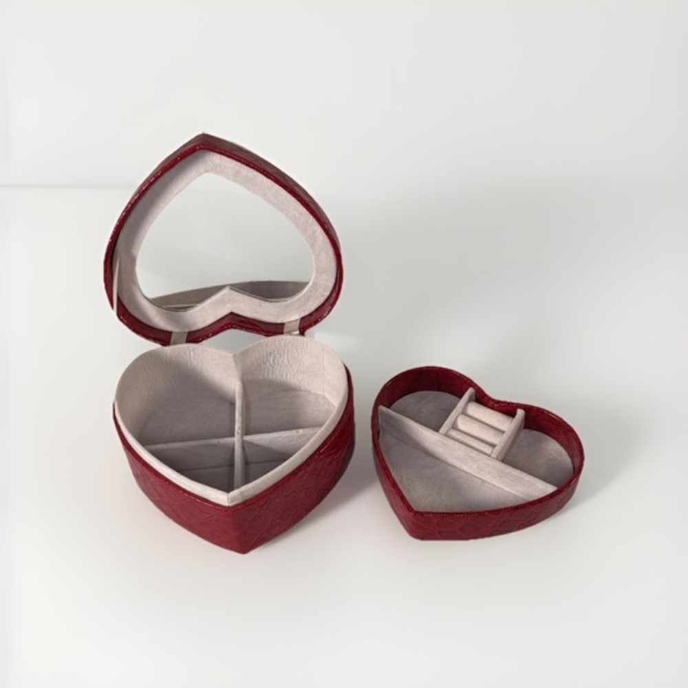 Red Heart Shaped Jewelry Box‎ Faux Leather Travel Storage Organizer Case 86-00